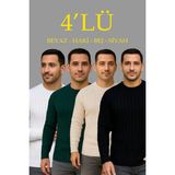 Asmedo Erkek Fitilli Triko Bisiklet Yaka Kalın Kazak 4'lü Set Beyaz-Haki-Bej-Siyah - Çok Renkli