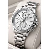 Asmedo Erkek Gümüş Renk Metal Kordon Analog Kol Saati Takvim Göstergeli Beyaz Kadran - Gümüş - 41 – 45 mm