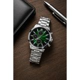 Asmedo Erkek Gümüş Renk Metal Kordon Analog Kol Saati Takvim Göstergeli Yeşil Siyah Kadran - Gümüş - 41 – 45 mm