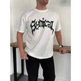 Asmedo Erkek Kısa Kol Yazlık Tişört Bisiklet Yaka Baskılı Oversize T-Shirt - Beyaz