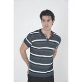Asmedo Erkek Polo Yaka Tişört Slim Fit Dokuma Çizgili kısa Kol T-Shirt - Haki - XL