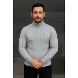 Asmedo Erkek Tam Boğazlı Balıkçı Yaka Triko Kazak Kalın Fitilli - Gri