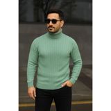 Asmedo Erkek Tam Boğazlı Balıkçı Yaka Triko Kazak Kalın Fitilli - Mint Yeşili