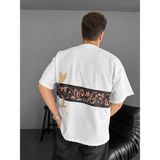 Asmedo Erkek Tişört Ön ve Arka Baskılı Oversize Bisiklet Yaka T-Shirt- Beyaz - XL