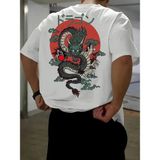 Asmedo Erkek Tişört Penye Compack Ejder Baskılı Bisiklet Yaka T-Shirt - Beyaz - XL