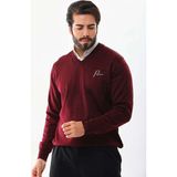 Asmedo Erkek V Yaka Kazak Baskılı Dokuma Triko - Bordo - 2XL