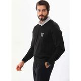 Asmedo Erkek V Yaka Kazak Baskılı Dokuma Triko - Siyah - 2XL