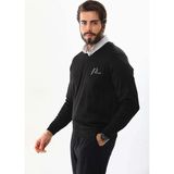 Asmedo Erkek V Yaka Kazak Baskılı Dokuma Triko - Siyah - XL