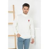 Asmedo Erkek Yarım Bağazlı Kazak Baskılı Dokuma Triko - Beyaz - XL