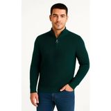 Asmedo Erkek Yarım Fermuarlı Triko Kazak Selanik Örgü Dik Yaka Pamuklu Dokuma Regular Fit - Haki - 2XL
