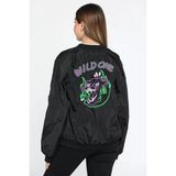 Asmedo Kadın Wild One Baskılı Bomber Mont Siyah Oversize Kalıp Fermuarlı Cepli Kapitone - Siyah - XS