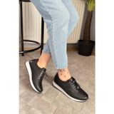 Asmi Shoes Kadın Ayda Bağcıklı Lastikli Ortopedik Rahat Taban Günlük Babet&Spor Ayakkabı Siyah