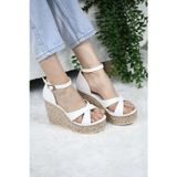 asmi shoes Kadın Çapraz Bantlı Dolgu Topuklu (11cm) Ayakkabı Rahat Yüksek Topuklu 700 Beyaz