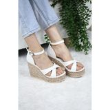 asmi shoes Kadın Çapraz Bantlı Dolgu Topuklu (11cm) Ayakkabı Rahat Yüksek Topuklu 700 Beyaz