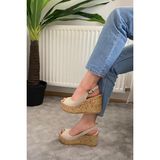 Asmi Shoes Kadın Fenni 10 Cm Dolgu Topuklu Mantar Taban Ayakkabı Krem