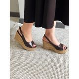 Asmi Shoes Kadın Fenni Kahve Rugan 10 cm Dolgu Topuklu Mantar Taban Ayakkabı