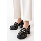 Asmi Shoes Kadın Loafer Ayakkabı Siyah Suni Deri Kalın Tabanlı Ortopedik 8 cm Topuklu