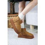 asmi shoes Kadın Pavro Kahverengi Süet İçİ Kürklü Kalın Taban ( 4.5 cm ) Mini Kısa Bot