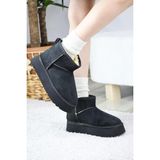 Asmi Shoes Kadın Pavro Süet Içi Kürklü Kalın Taban ( 4.5 cm ) Mini Kısa Bot Siyah