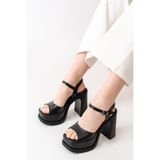 asmi shoes Kadın Tek Bantlı (12cm) Platformlu Topuklu Ayakkabı siyah