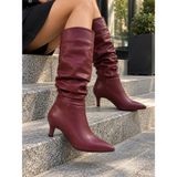 Asmi Shoes Kadın Tima Bordo 6 cm Topuklu Körüklü Sivri Burun Çivi Topuk Çizme