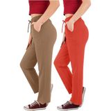 ASN Concept Kadın Viskon Kumaş 2'li Paket Nar Çiçeği /kahverengi Eşofman Altı (Büyük Beden Seçeneğiyle) - 52 - 54 - Nar Çiçeği - Kahverengi