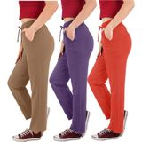 ASN Concept Kadın Viskon Kumaş 3'lü Paket Narçiçeği/mor/kahverengi Eşofman Altı (Büyük Beden Seçeneğiyle) - 40 - 42 - Nar Çiçeği - Kahverengi