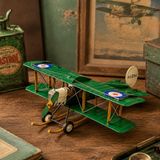 Asoms Vintage Yeşil Metal Uçak Maketi El Yapımı Dekoratif Çift Kanatlı Retro Uçak Modeli Hediyelik