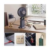 Asonic Dijital Göstergeli Mini USB Fan - 90 Derece Ayarlanabilir Şarj Edilebilir El Vantilatörü, Katlanabilir Taşınabilir Sessiz Masaüstü Siyah Cep Fanı - 1 GB - 00-Siyah - Beyaz - Option-1