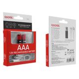 ASONIC PL1400, AA, Şarjlı Pil, 1.5Volt, 1400mAh/2600mwh, Type-C ile Kolay Şarj, 2 li Paket (USB To Type-C Kablo Hediye)