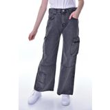 Asortik Kids Kız Çocuk %100 Pamuk Kargo Yüksek Bel Wide Leg Kot Jean Pantolon 10 Yaş-11 Yaş-12 Yaş-13 Yaş-14 Yaş