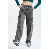 Asortik Kids Kız Çocuk Kargo Cep Yüksek Bel Wide Leg Jean Kot Pantolon