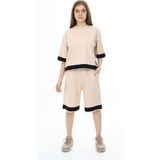 Asortix Kız Çocuk Pamuk Oversize Şortlu Krem Eşofman TAKIM-AÜT-0009 - 15 - 16 Yaş