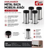 Asos AS15 Ayarlanabilir Mobilya Kanepe Baza Şifonyer Ayağı Krom 15 cm Metal Ayak (4 Adet)