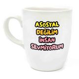 Asosyal Değilim İnsan Sevmiyorum Krem Oval Kupa - Hediye Seramik Kupa