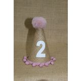 asöy 2 Yaş Şapka Jüt Kumaş Pembe PonPonlu Şapka Doğum Günü Şapkası Two Şapka Ponponlu Çuval Kumaşlı