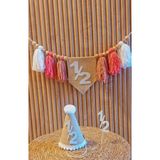 asöy 6 Aylık 6 months Şapka Mama Sandalyesi Duvar Flaması Pembe 1/2 Yarım Yaş Partisi 3 lü Set Flama