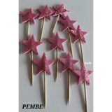 asöy Pembe Kürdan Yıldız Simli Eva Simli Pembe 10 adet Cupcake Süsleri 3 Cm