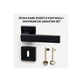 ASPAR Siyah Kare Rozet Kapı Kolu (1 Takım) Anahtarlı Set
