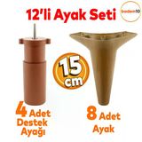 Aspen 12'Li Set Lüks Mobilya Kanepe Koltuk Tv Ünitesi Baza Ayağı Ayakları 15 Cm Kahverengi Baza Ayak