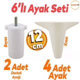Aspen 6'Lı Set Mobilya Tv Ünitesi Çekyat Koltuk Kanepe Baza Destek Ayağı Ayakları 12 Cm Krem Ayak
