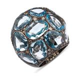 Aspendos Jewellery Aquamarine Bombe Pırlanta Taşlı 925 Ayar Gümüş Kadın Yüzük - 14