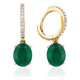 Aspendos Jewellery Oval Kesim Zümrüt Pırlanta Taşlı 18 Ayar Yeşil Altın Kadın Küpe - Yeşil - Altın - Standart