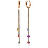 Aspendos Jewellery Renkli Safir 18 Ayar Altın Kadın Uzun Küpe - Pembe - Altın - Standart