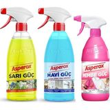 Asperox Sarı Güç + Mavi Güç Sprey 2 x 1 L + Pembe Güç Leke Çıkarıcı 650 ml - 1 Adet