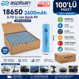 Aspilsan 18650 2600mAh 3.7V Li-ion Şarjlı Pil 100'lü Paket | INR18650A28 Orijinal Lityum İyon Hücre | Teknik Servis ve T