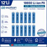 Aspilsan 18650 2600mAh 3.7V Li-ion Şarjlı Pil 12'li Paket | INR18650A28 Orijinal Lityum İyon Batarya | Powerbank, E-Bisi