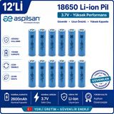 Aspilsan 18650 2600Mah 3.7V Li-İon Şarjlı Pil 12'Li Paket | Inr18650a28 Orijinal Lityum İyon Batarya | Powerbank, E-Bisiklet, Ups Ve Solar Sistemler İçin