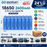Aspilsan 18650 2600mAh 3.7V Li-ion Şarjlı Pil 24'lü Paket | INR18650A28 Orijinal Lityum İyon Batarya | E-Bisiklet, Scoot