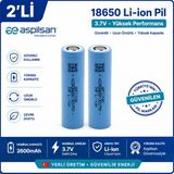 Aspilsan 18650 2600MAH 3.7V Li-Ion Şarjlı Pil 2'li Paket INR18650A28 Orijinal Yerli Üretim Lityum Iyon Batarya - Mavi - 1 Adet